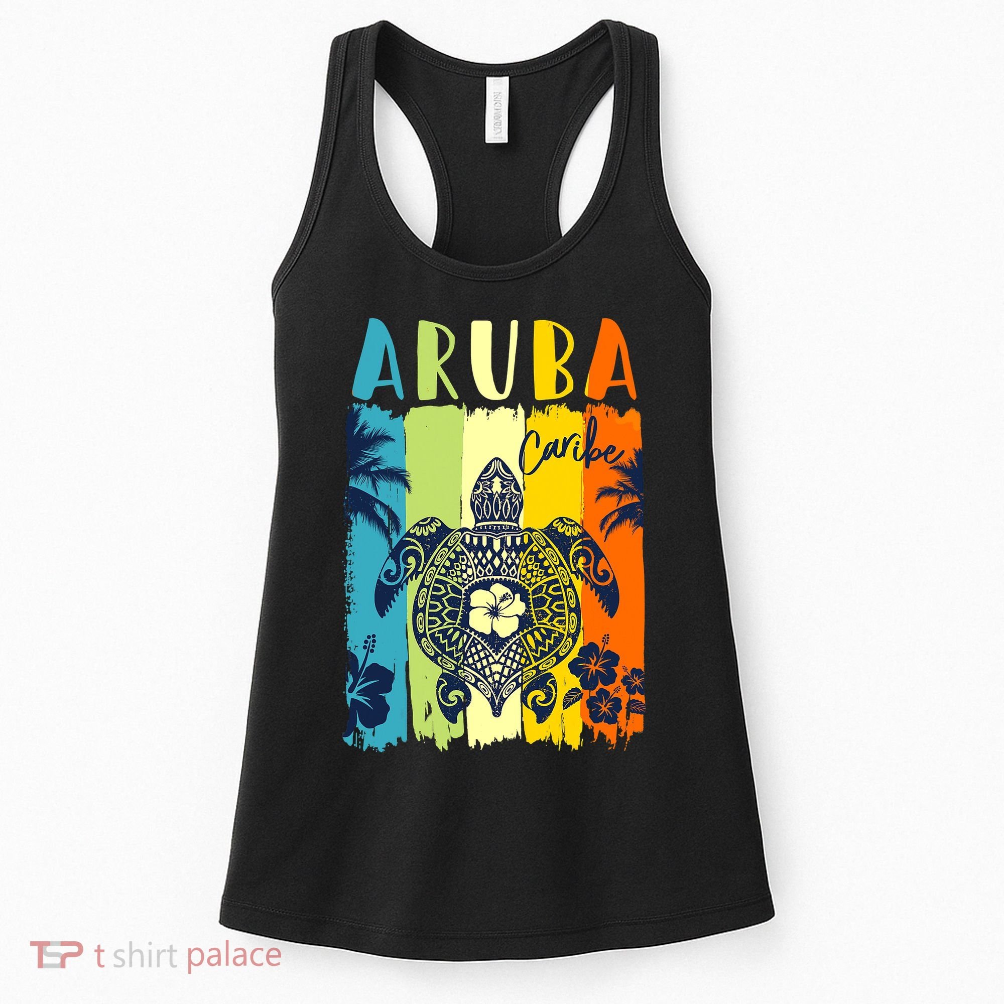 Sea Turtle Retro Aruba Caribe Family Vacation Women's Tank Top