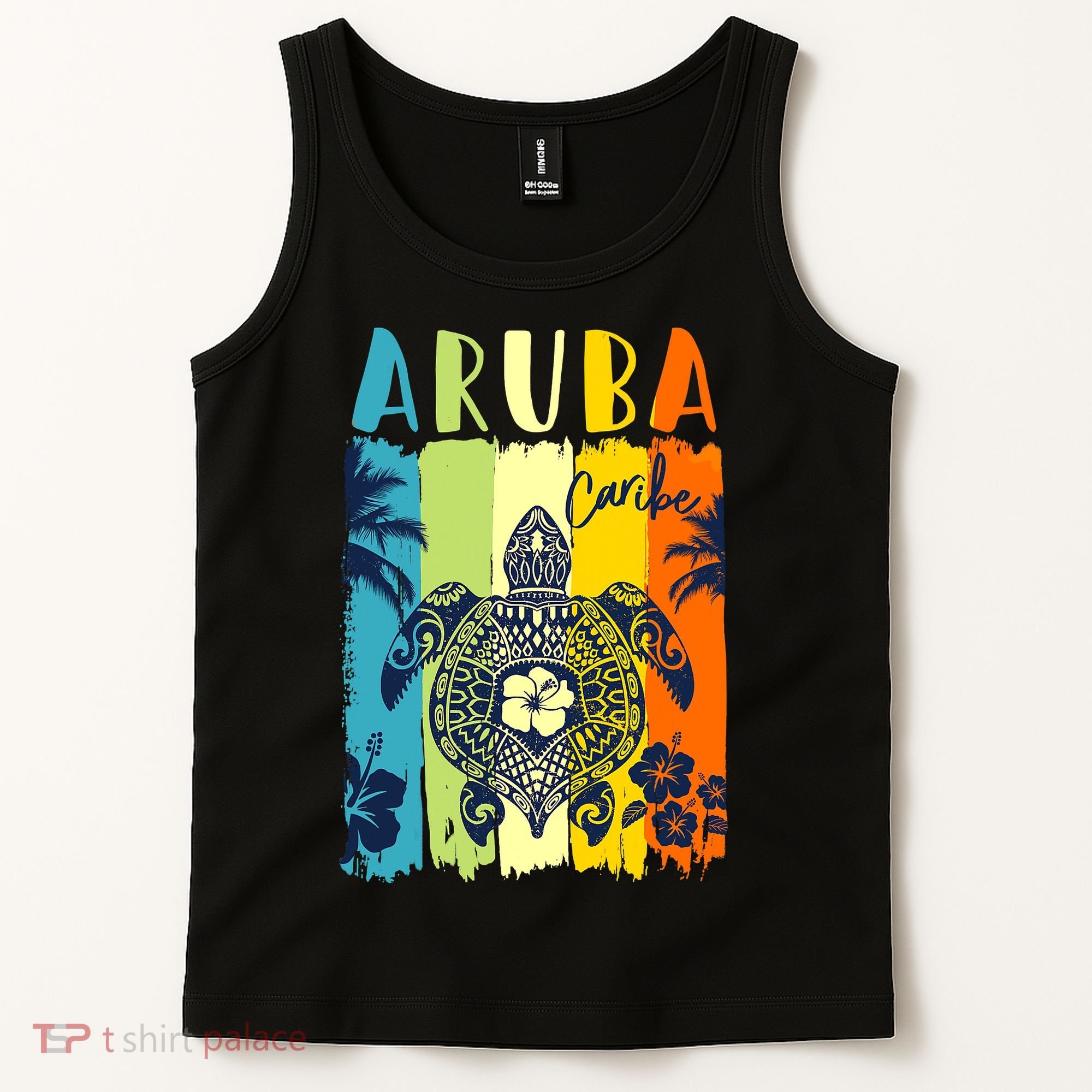 Sea Turtle Retro Aruba Caribe Family Vacation Tank Top