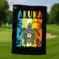 Sea Turtle Retro Aruba Caribe Family Vacation Golf Towel thumb 1