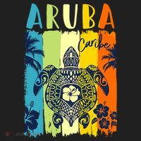Sea Turtle Retro Aruba Caribe Family Vacation Golf Towel thumb 3