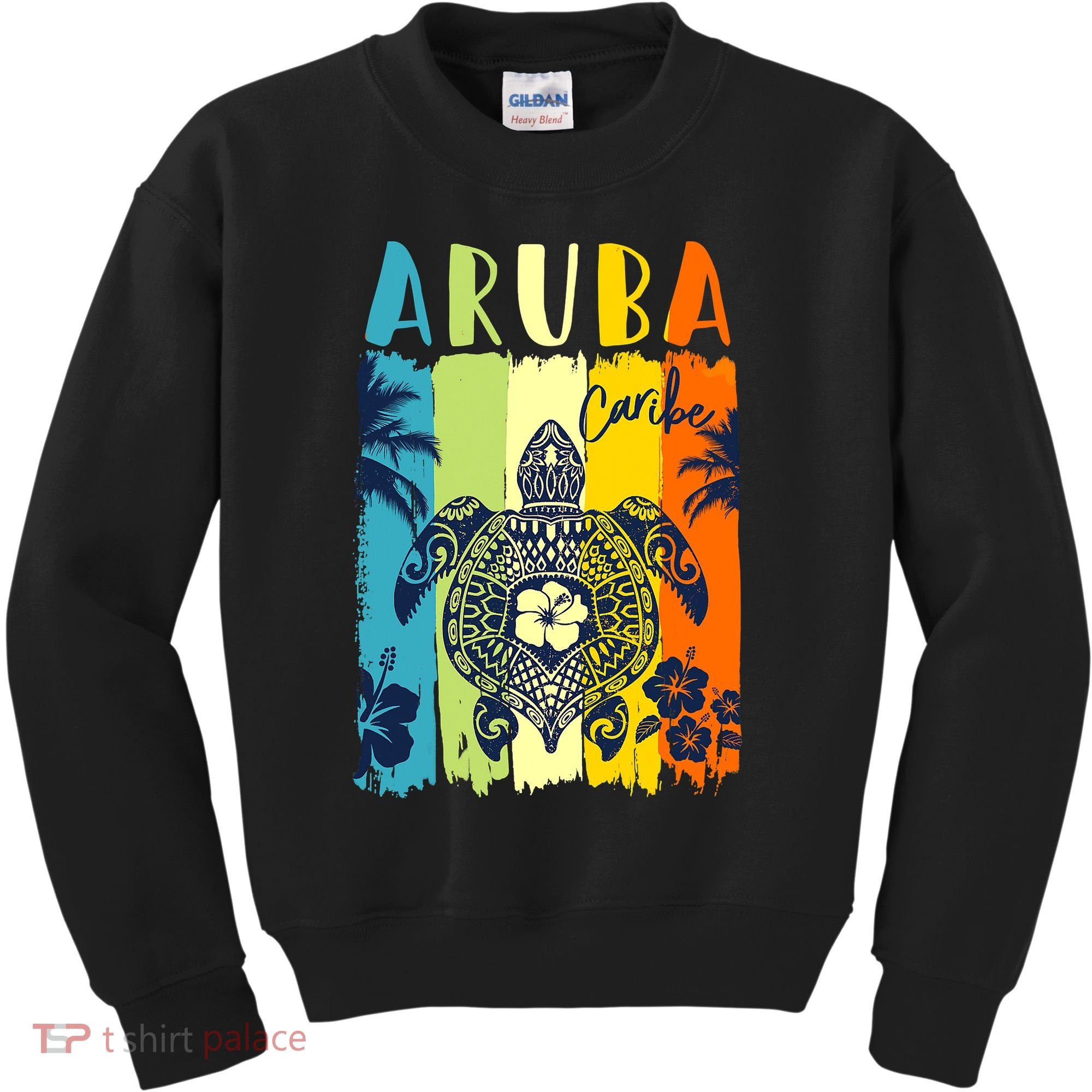 Sea Turtle Retro Aruba Caribe Family Vacation Kids Sweatshirt