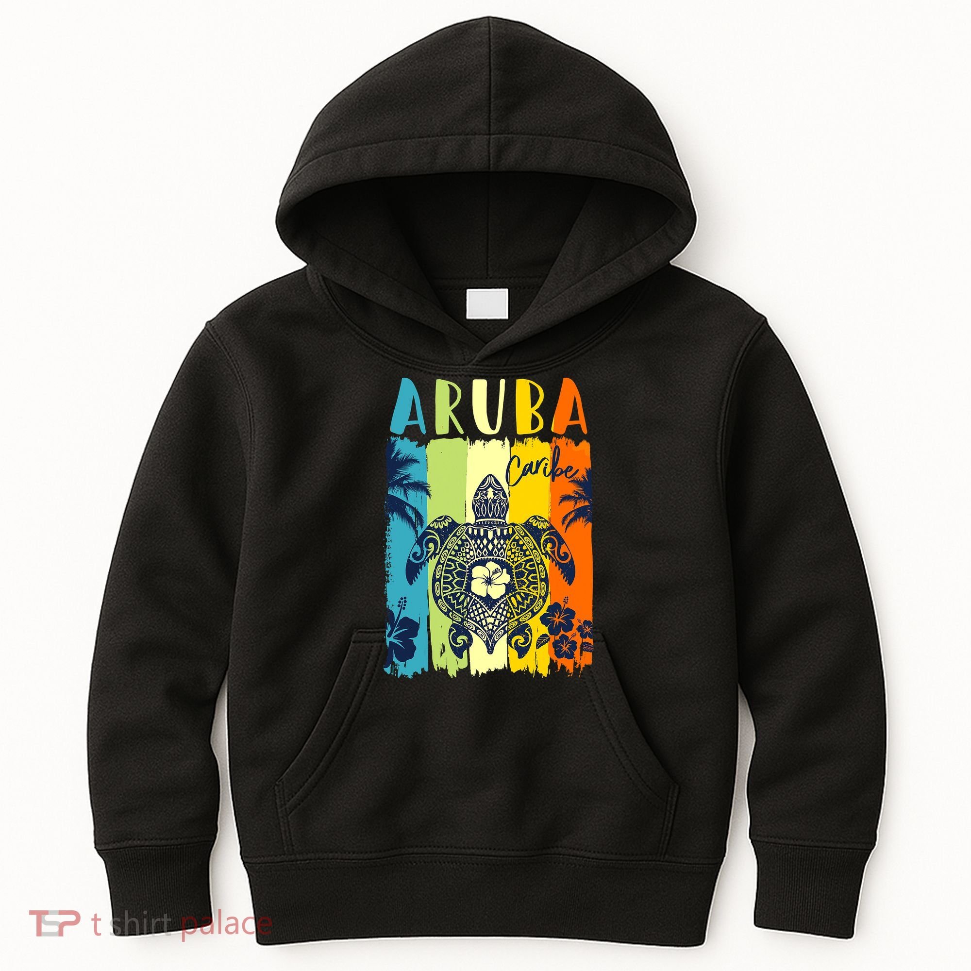 Sea Turtle Retro Aruba Caribe Family Vacation Kids Hoodie