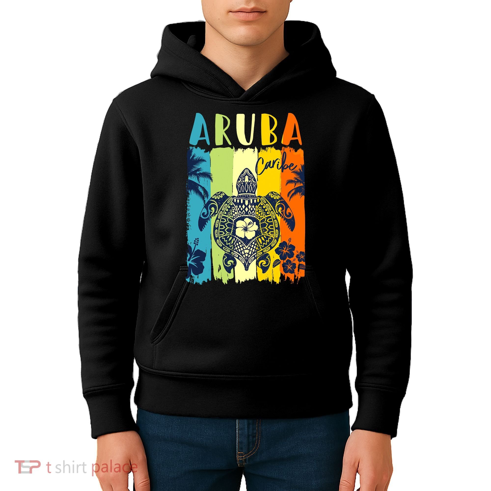 Sea Turtle Retro Aruba Caribe Family Vacation Kids Hoodie