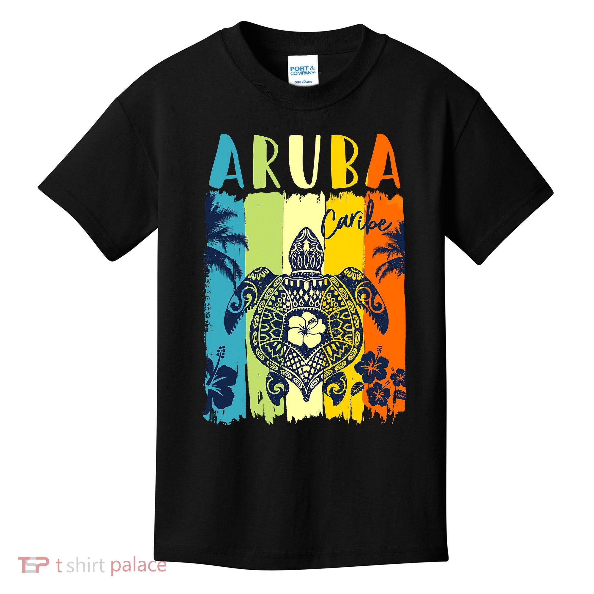 Sea Turtle Retro Aruba Caribe Family Vacation Kids T-Shirt