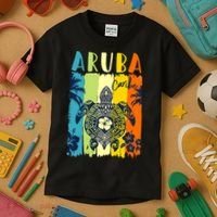 Sea Turtle Retro Aruba Caribe Family Vacation Kids T-Shirt thumb 3