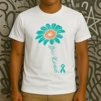 Sunflower Teal Ribbon Be Kind Ovarian Cancer Awareness Women T-Shirt thumb 3
