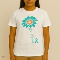 Sunflower Teal Ribbon Be Kind Ovarian Cancer Awareness Women T-Shirt thumb 4