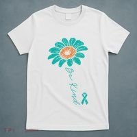 Sunflower Teal Ribbon Be Kind Ovarian Cancer Awareness Women T-Shirt thumb 5