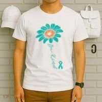 Sunflower Teal Ribbon Be Kind Ovarian Cancer Awareness Women T-Shirt thumb 6