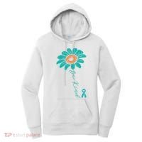 Sunflower Teal Ribbon Be Kind Ovarian Cancer Awareness Women Women's Hoodie thumb 0