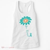 Sunflower Teal Ribbon Be Kind Ovarian Cancer Awareness Women Women's Tank Top thumb 0