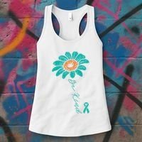 Sunflower Teal Ribbon Be Kind Ovarian Cancer Awareness Women Women's Tank Top thumb 3
