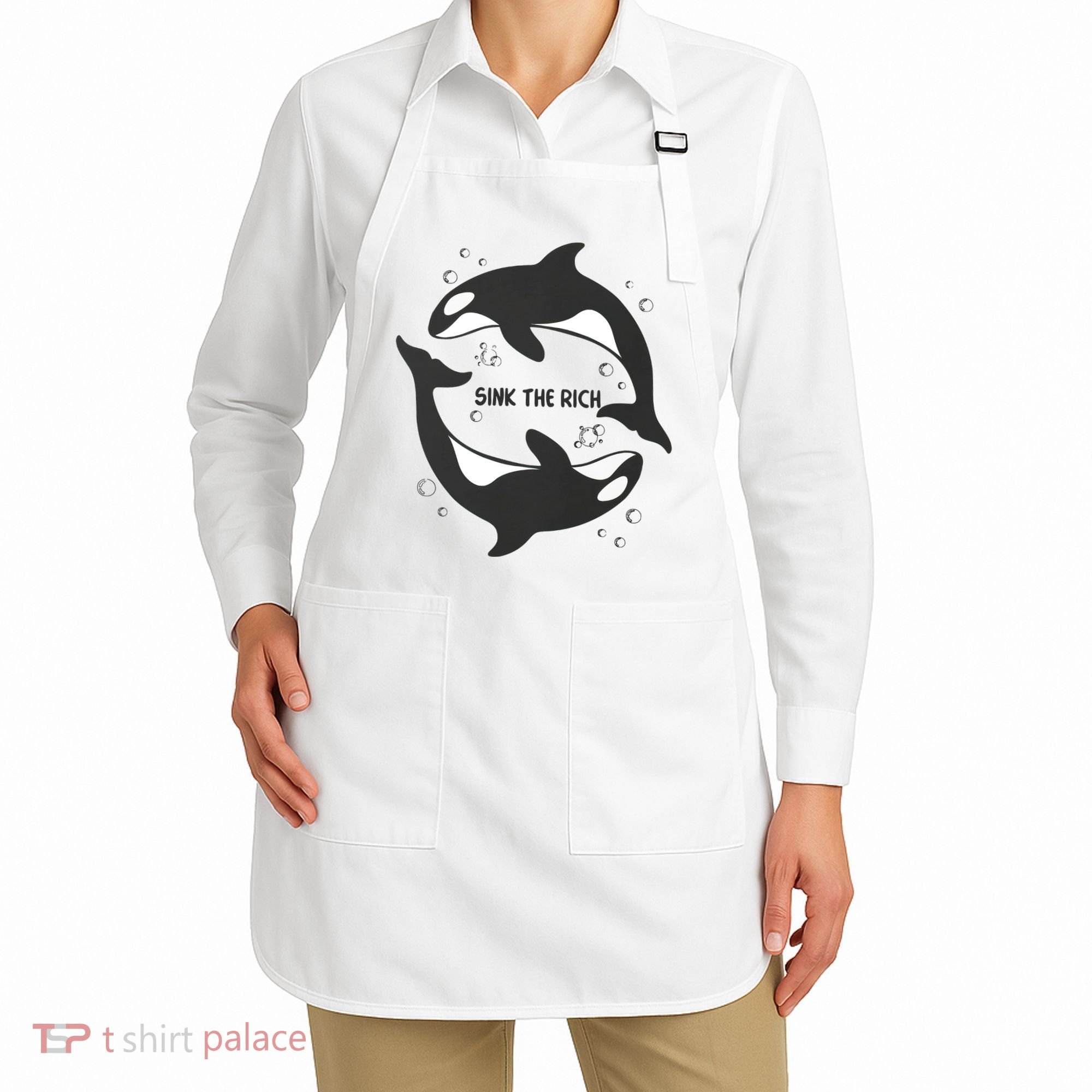 Sink The Rich Gladys The Yacht Sinking Killer Whale Funny Whale Apron