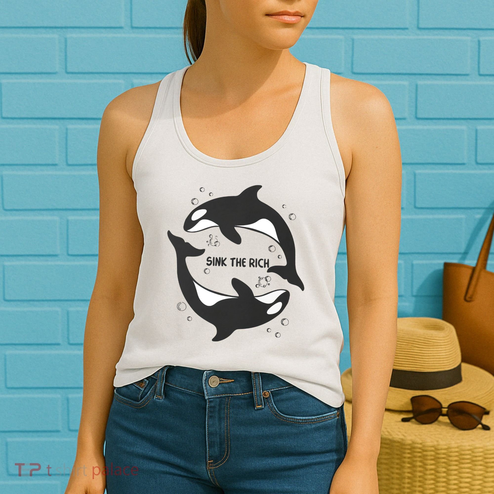 Sink The Rich Gladys The Yacht Sinking Killer Whale Funny Whale Women's Tank Top
