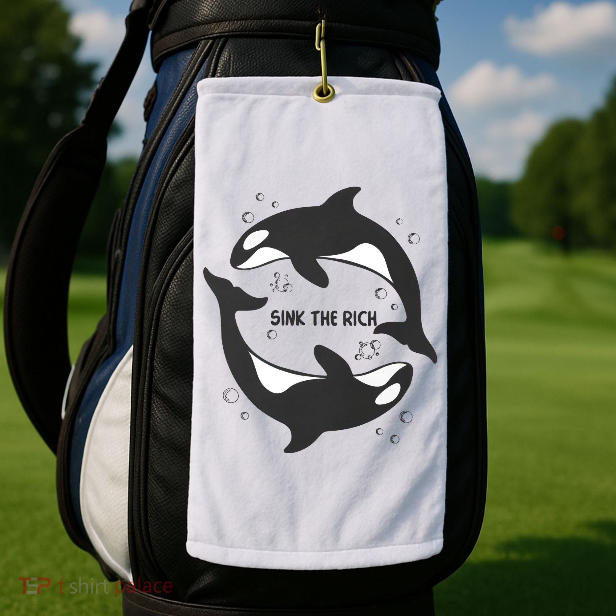 Sink The Rich Gladys The Yacht Sinking Killer Whale Funny Whale Golf Towel