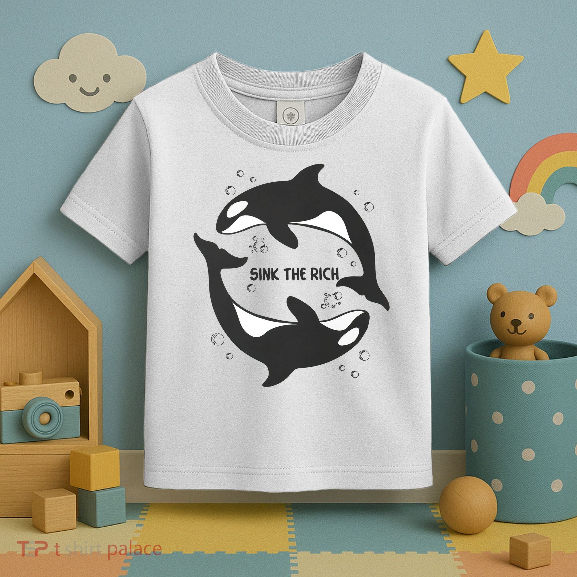 Sink The Rich Gladys The Yacht Sinking Killer Whale Funny Whale Toddler T-Shirt