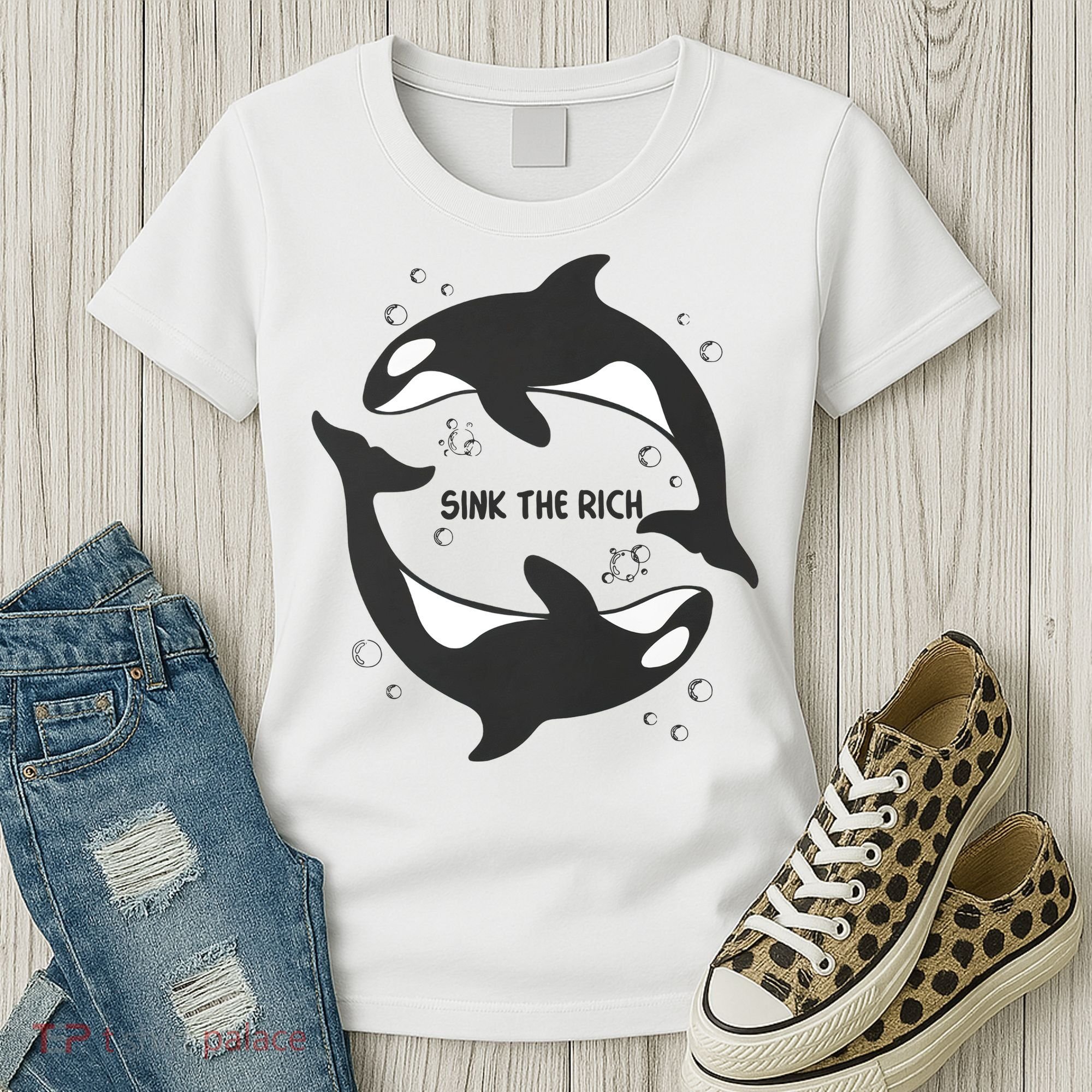 Sink The Rich Gladys The Yacht Sinking Killer Whale Funny Whale Women's T-Shirt