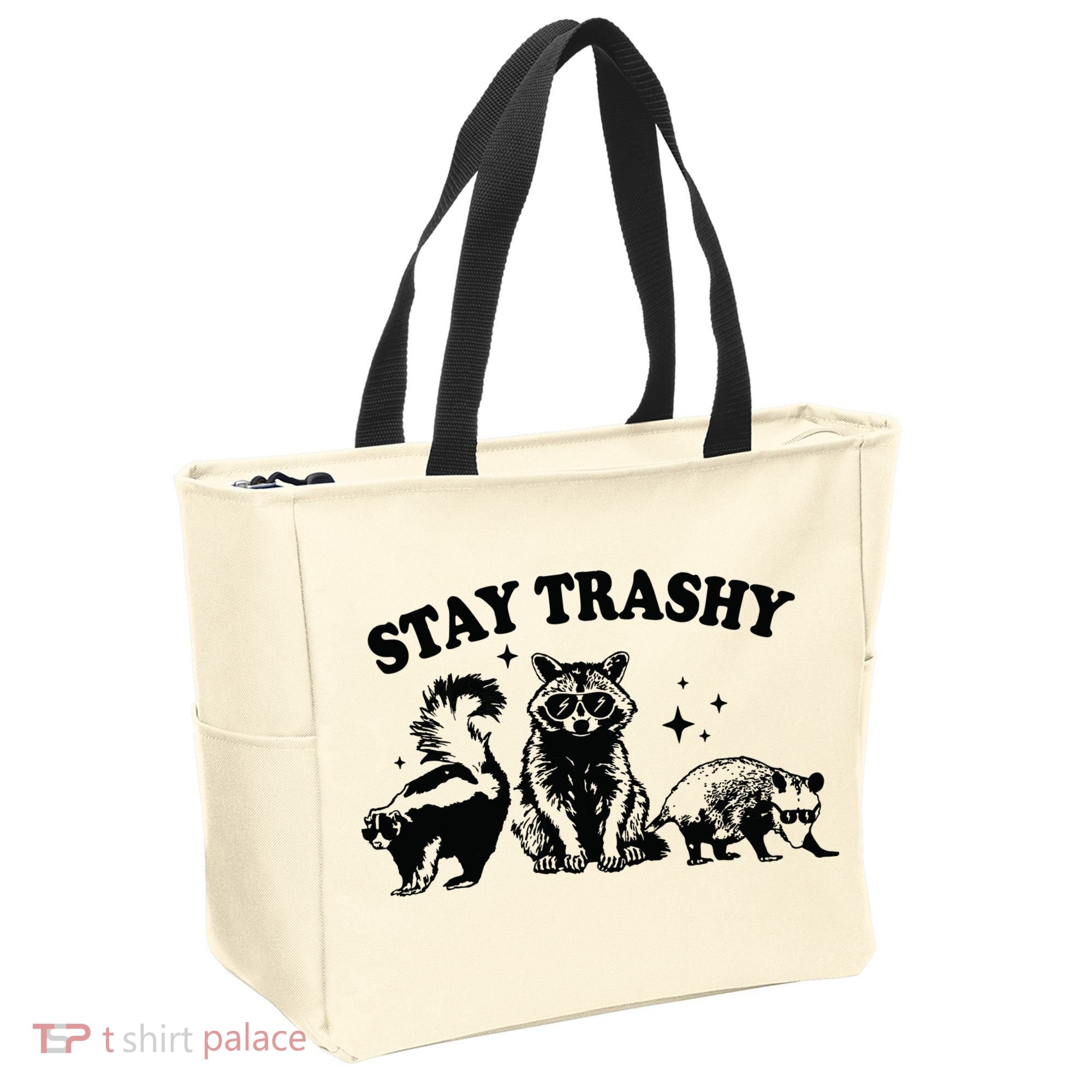 Stay Trashy Retro Funny Racoon Tote Bag