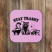 Stay Trashy Retro Funny Racoon Coaster thumb 0