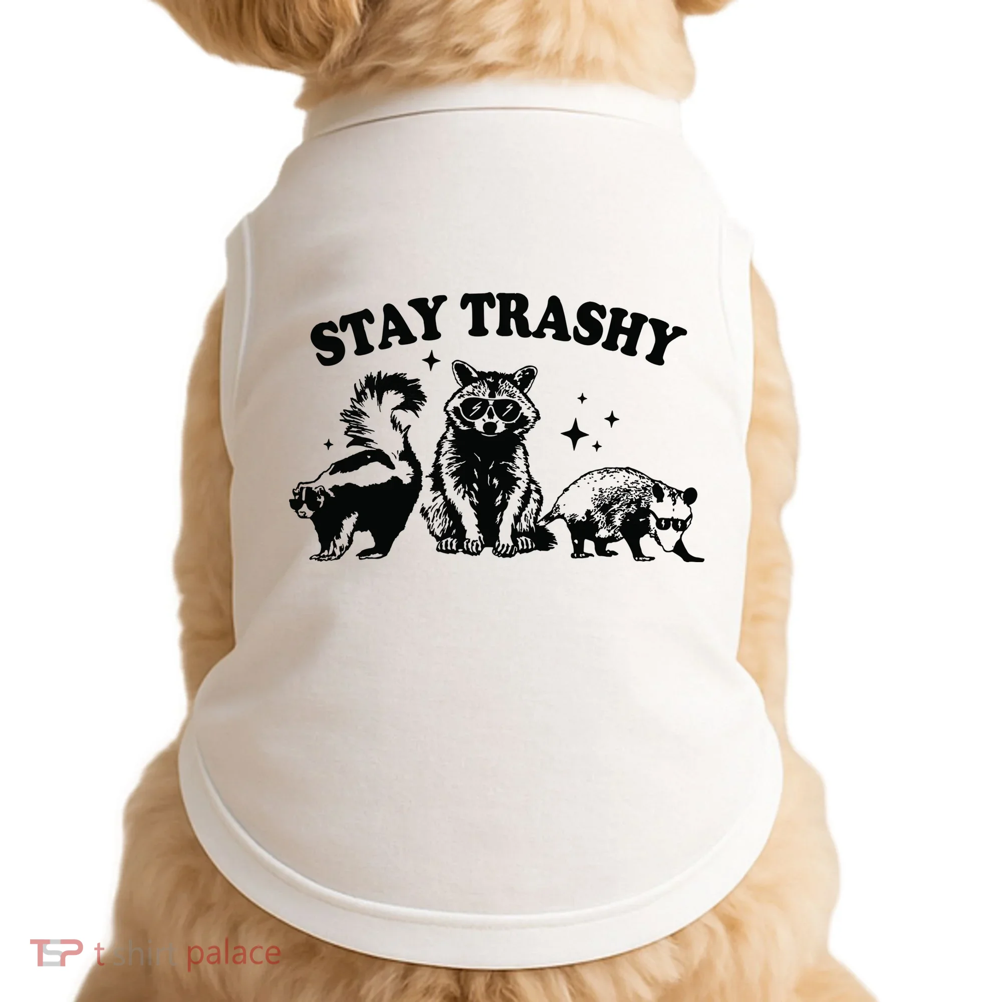 Stay Trashy Retro Funny Racoon Doggie Tank