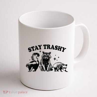 Stay Trashy Retro Funny Racoon Coffee Mug back