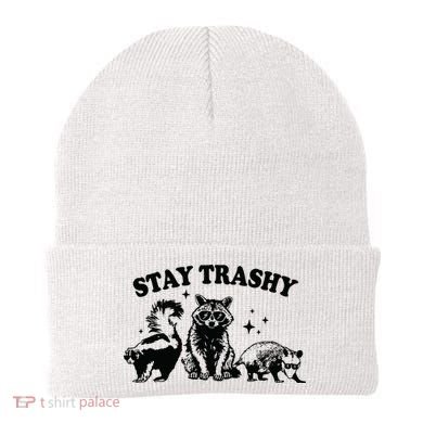 Stay Trashy Retro Funny Racoon Beanie