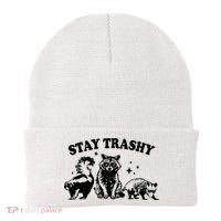 Stay Trashy Retro Funny Racoon Beanie thumb 0