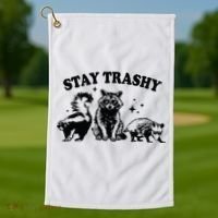 Stay Trashy Retro Funny Racoon Golf Towel thumb 1