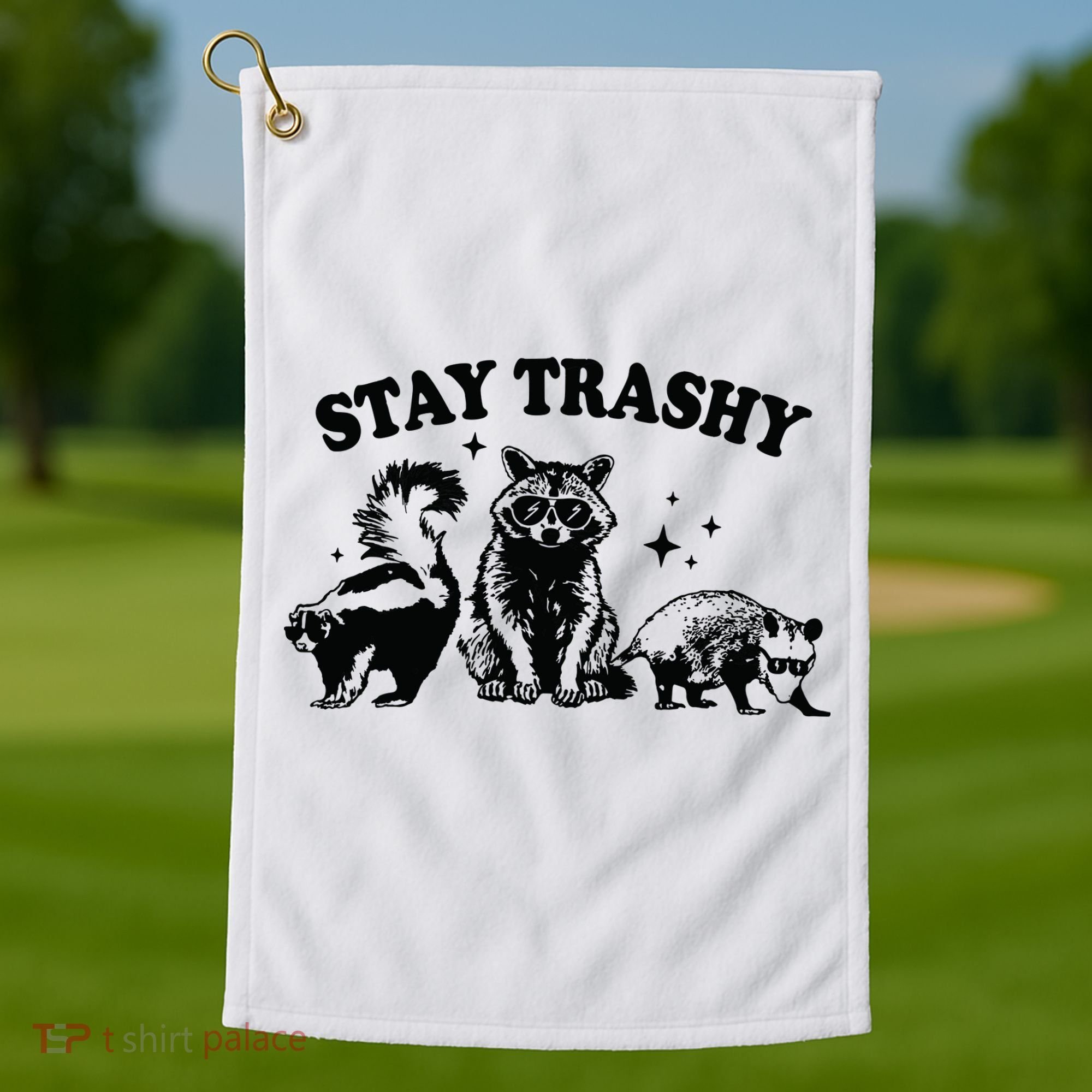 Stay Trashy Retro Funny Racoon Golf Towel