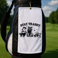 Stay Trashy Retro Funny Racoon Golf Towel thumb 2