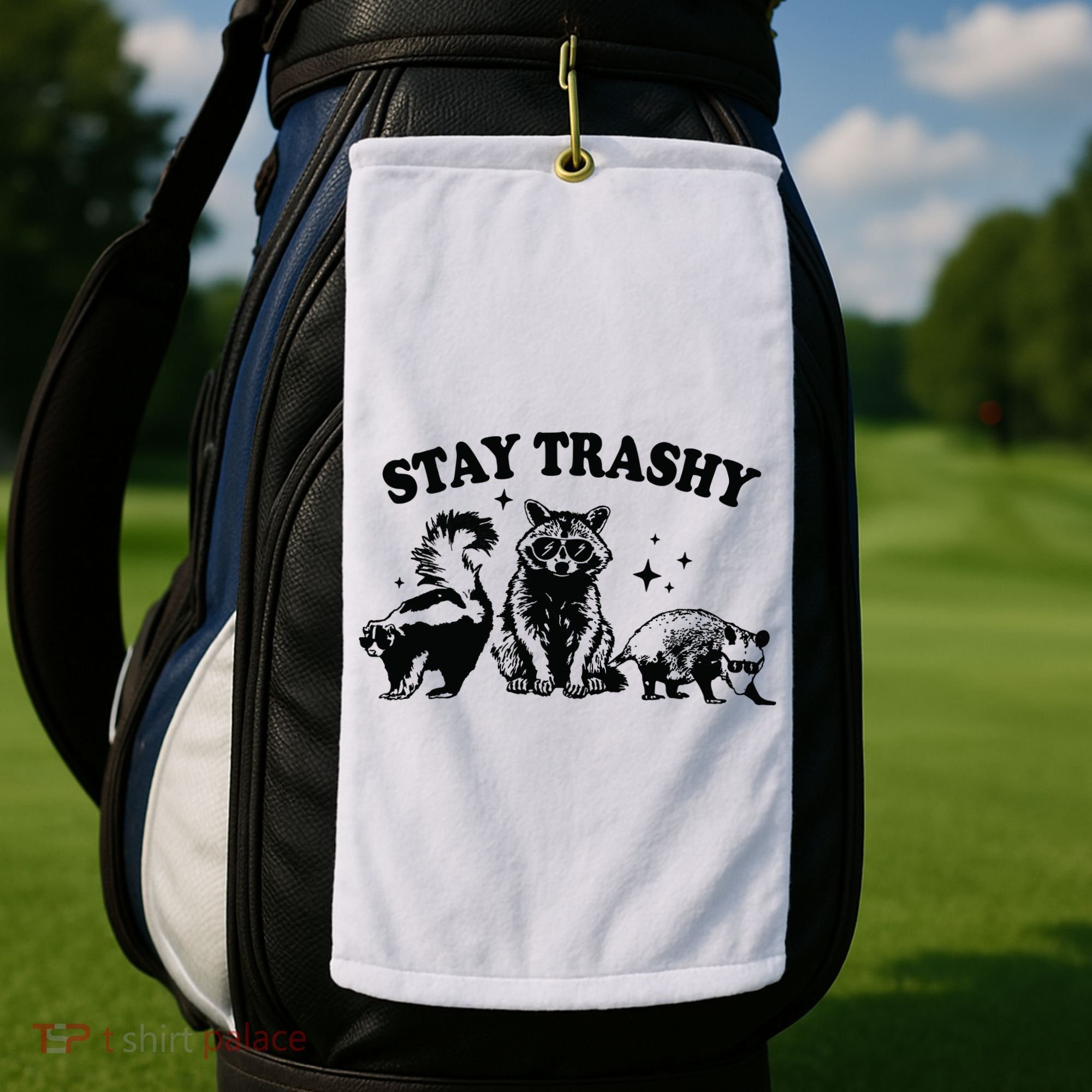 Stay Trashy Retro Funny Racoon Golf Towel