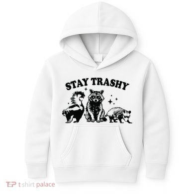 Stay Trashy Retro Funny Racoon Kids Hoodie