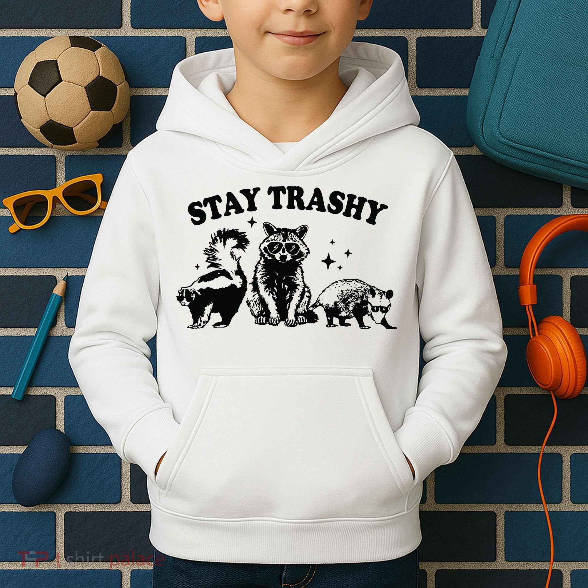 Stay Trashy Retro Funny Racoon Kids Hoodie