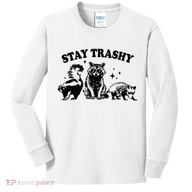 Stay Trashy Retro Funny Racoon Kids Long Sleeve Shirt