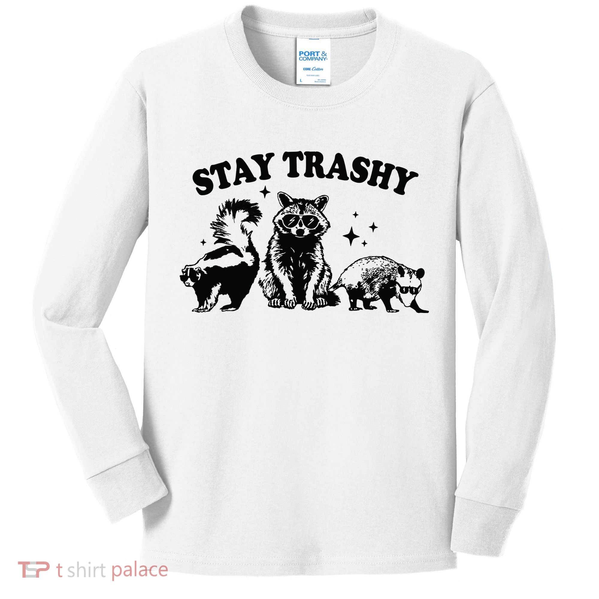 Stay Trashy Retro Funny Racoon Kids Long Sleeve Shirt