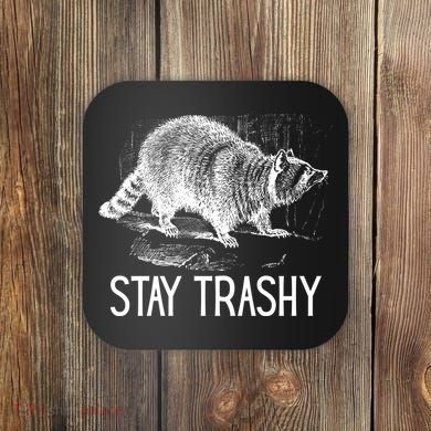 Stay Trashy Raccoon Funny Meme Coaster