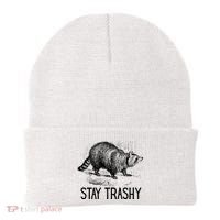 Stay Trashy Raccoon Funny Meme Beanie thumb 0