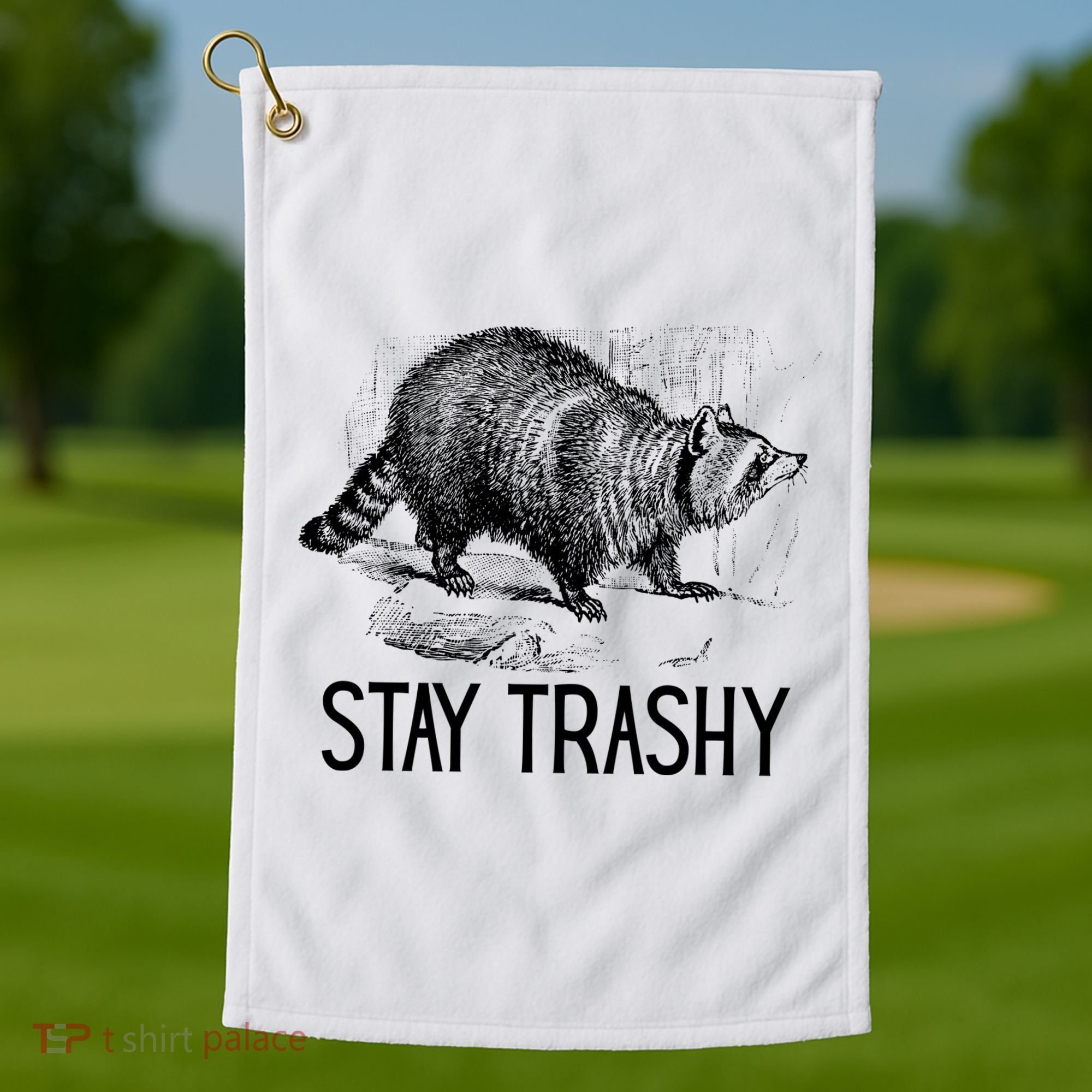 Stay Trashy Raccoon Funny Meme Golf Towel