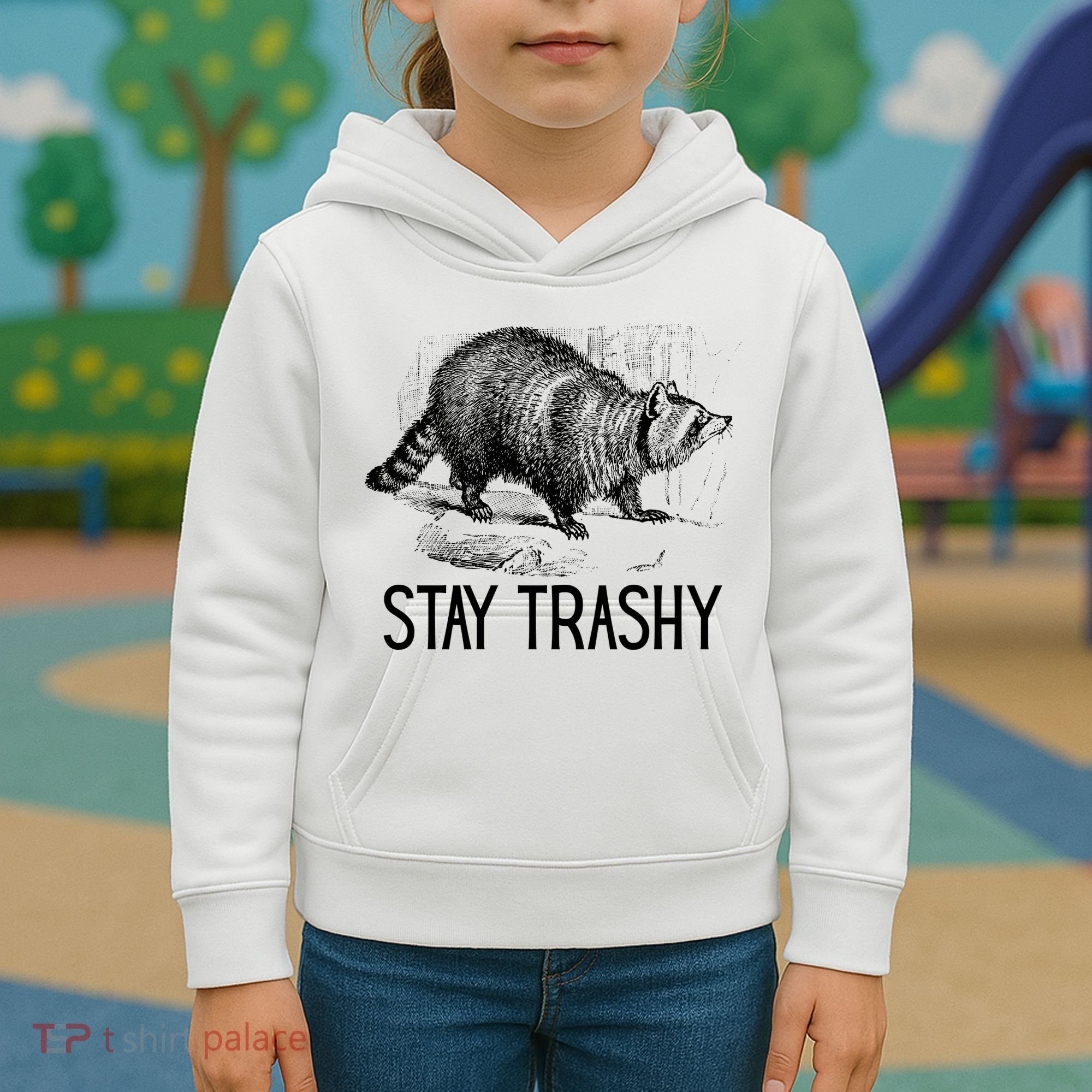 Stay Trashy Raccoon Funny Meme Kids Hoodie