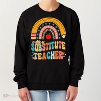 Substitute Teacher Rainbow Pencil Groovy Teacher Flower Women's Sweatshirt thumb 0