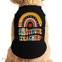 Substitute Teacher Rainbow Pencil Groovy Teacher Flower Doggie Tank thumb 0