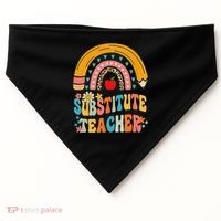 Substitute Teacher Rainbow Pencil Groovy Teacher Flower USA-Made Doggie Bandana thumb 0