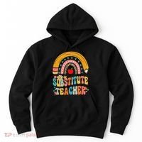 Substitute Teacher Rainbow Pencil Groovy Teacher Flower Hoodie thumb 0