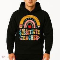 Substitute Teacher Rainbow Pencil Groovy Teacher Flower Hoodie thumb 2