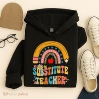 Substitute Teacher Rainbow Pencil Groovy Teacher Flower Hoodie thumb 4