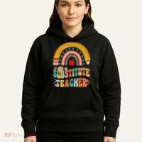 Substitute Teacher Rainbow Pencil Groovy Teacher Flower Hoodie thumb 5