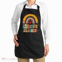 Substitute Teacher Rainbow Pencil Groovy Teacher Flower Apron thumb 2