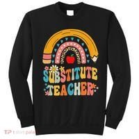 Substitute Teacher Rainbow Pencil Groovy Teacher Flower Sweatshirt thumb 0