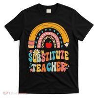 Substitute Teacher Rainbow Pencil Groovy Teacher Flower T-Shirt thumb 0