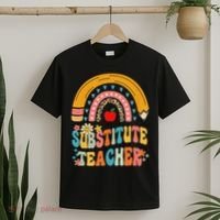 Substitute Teacher Rainbow Pencil Groovy Teacher Flower T-Shirt thumb 2